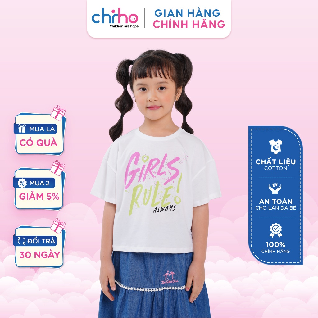 Áo Phông Croptop Bé Gái CHIHO Chất Liệu Cotton Thoáng Mát Cho Trẻ Từ 6 - 11 Tuổi, Màu Hồng, Trắng, Vàng GTS205R