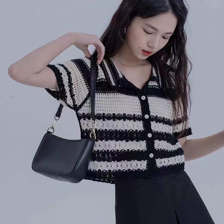 SUXI Áo Dệt Kim Tay Ngắn Dáng Ôm Họa Tiết Kẻ Sọc Thời Trang Mùa Hè Dễ Phối Đồ Cho Nữ