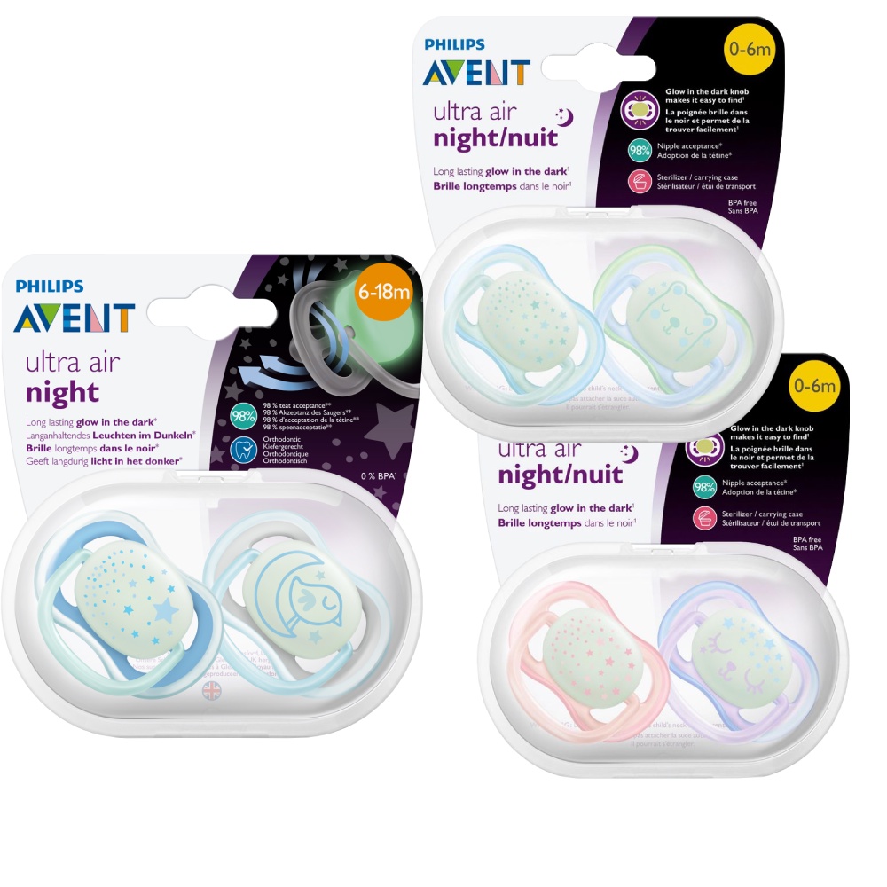 Philips Avent núm ty ngậm ban đêm, vỉ đôi SCF376/10 SCF376/21