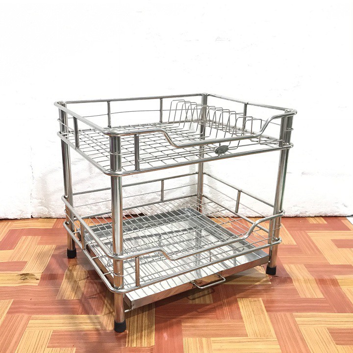 Kệ ống 2 tầng úp chén-úp dĩa INOX cao cấp SUS304 khay hứng nước - KO2T-45DKI3-