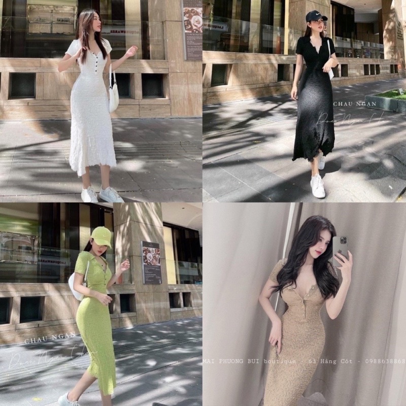 [ 𝐅𝐑𝐄𝐄 𝐒𝐇𝐈𝐏 ] Váy Body Len Mongtoghi Xòe Đuôi Cá Cúc Ngực Dáng Dài