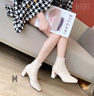 Boots bóng nhăn gót 7cm da mềm