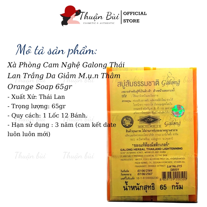 Combo 12 Bánh Xà Phòng Cam Nghệ Galong Thái Lan Xà Phòng Trắng Da Giảm Mụn Thâm Orange Soap 780gr Lốc 12 bánh