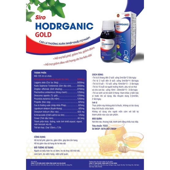 Siro Hodrganic Xuyên Tâm Liên bổ phế, giảm ho, giảm đờm, giúp làm ấm họng an toàn cho trẻ nhỏ và cả gia đình
