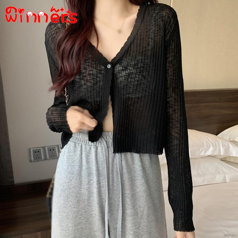 Áo Cardigan Dệt Kim Tay Dài Cổ Chữ V Siêu Mỏng | BigBuy360 - bigbuy360.vn