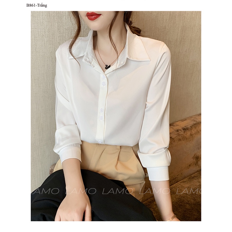 [Mã FAMARAL1 giảm 10K đơn 50K] Áo sơ mi nữ công sở Lụa nút đôi cao cấp LAMO-B861