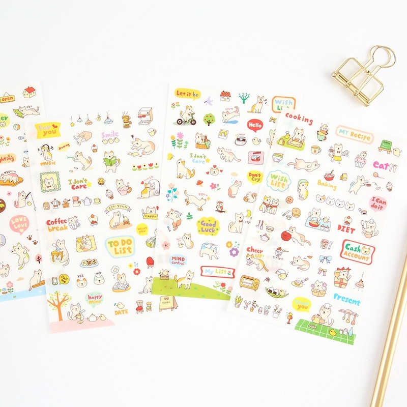 Set 6 Sticker Hình Mèo Dễ Thương Dùng Để Trang Trí Lưu Bút