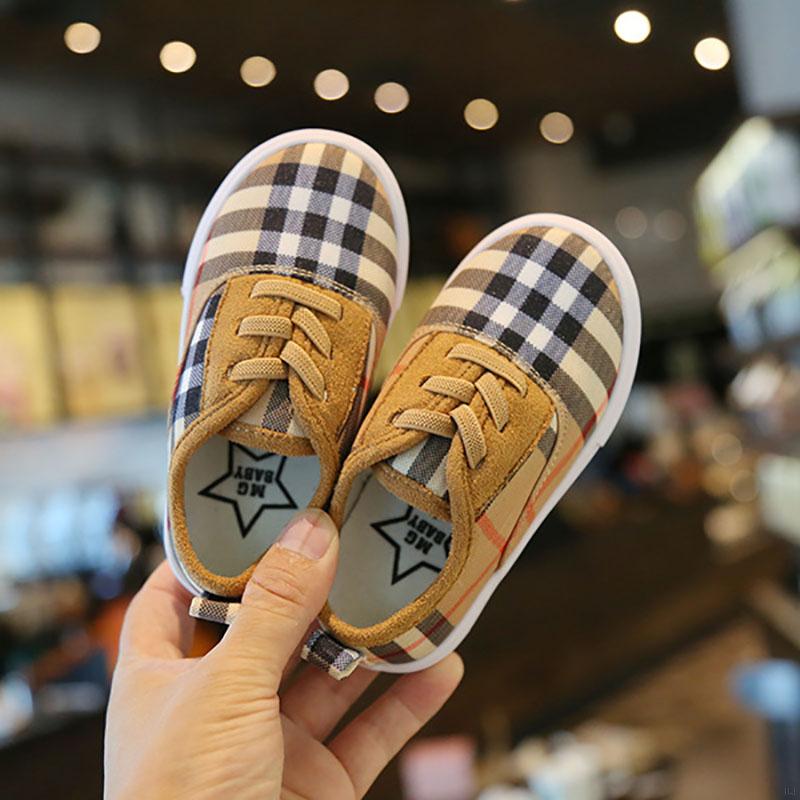 IU Autumn Baby Girl Boy Plaid Pattern Non-slip Breathable Shoes Anti-slip Toddler Casual Cute Walking Footwear