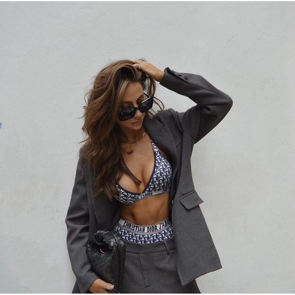 Bralette + Quần Sịp Màu Xanh Chéo Kỹ Thuật Cotton