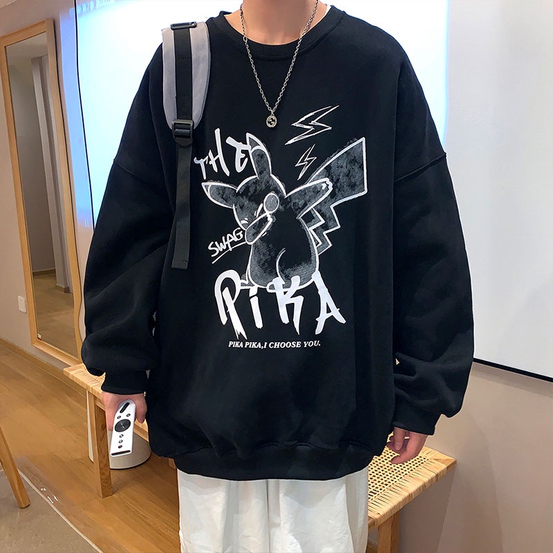 Áo thun sweater cổ tròn tay dài dáng rộng thời trang thu đông mới 2021 cho nam