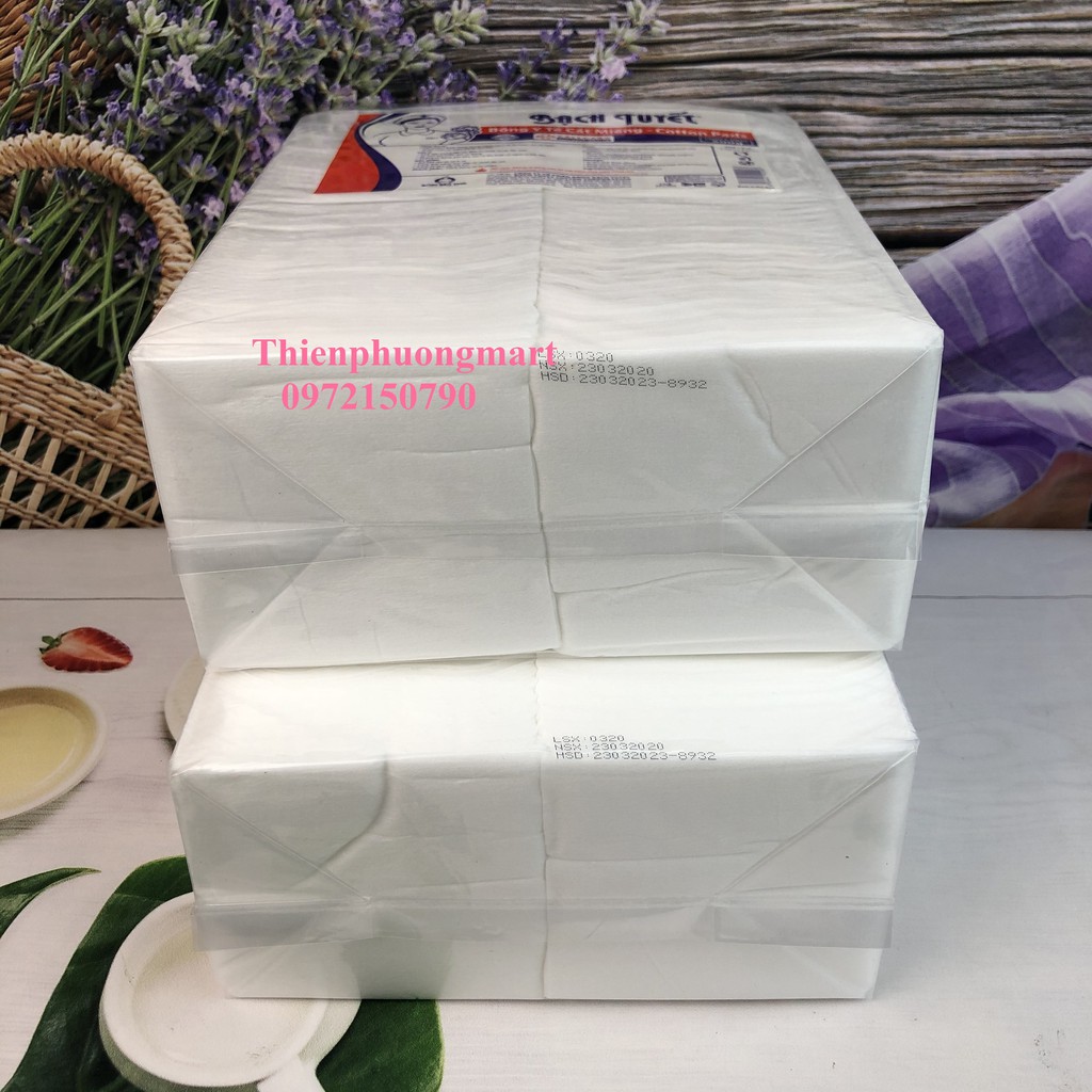 Bông Gòn Cắt sẵn 10x10cm gói 500gr - Chính hãng Bông Bạch Tuyết