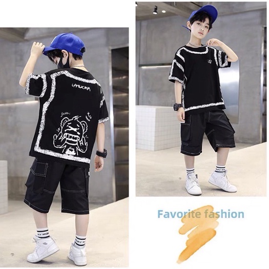 Bộ đồ bé trai Con Xinh cotton hình in GẤU LAMLIKKA, set quần áo bé trai từ 4 đến 10 tuổi