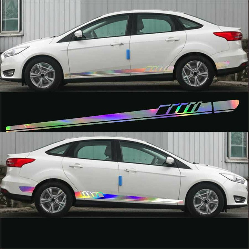 Bộ 2 Miếng Dán Decal Dài Kẻ Sọc Phản Quang Trang Trí Thân Xe Hơi