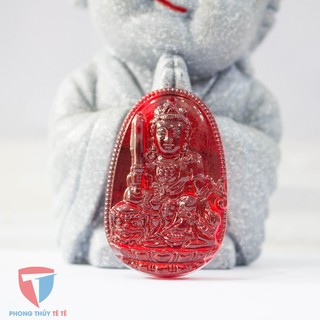 Mặt phật bản mệnh người tuổi Mão + dây đeo - Phật Văn Thù Bồ Tát màu đỏ