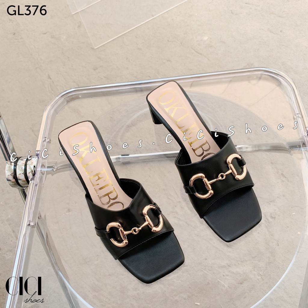 Giày cao gót nữ CiCi Shoes 5cm gót dẹt, guốc quai da lõm móc xích - GL376