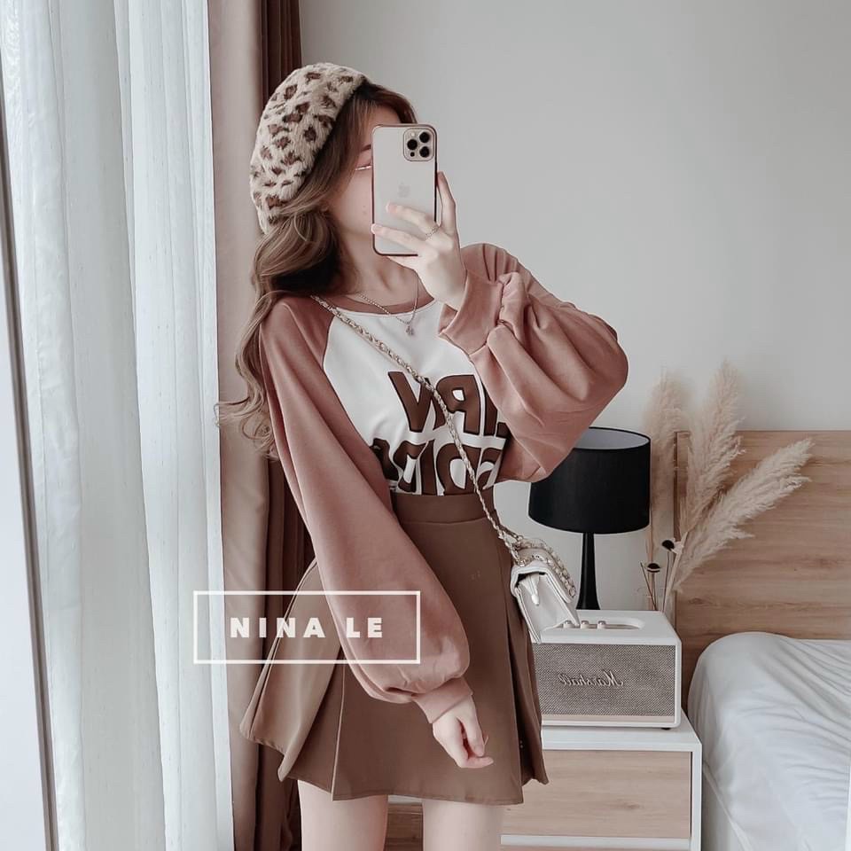 Set áo thun tay dài mix với chân váy tone màu siêu xinh thời trang nữ thích hợp với các nàng teen đi dự tiệc, đi chơi