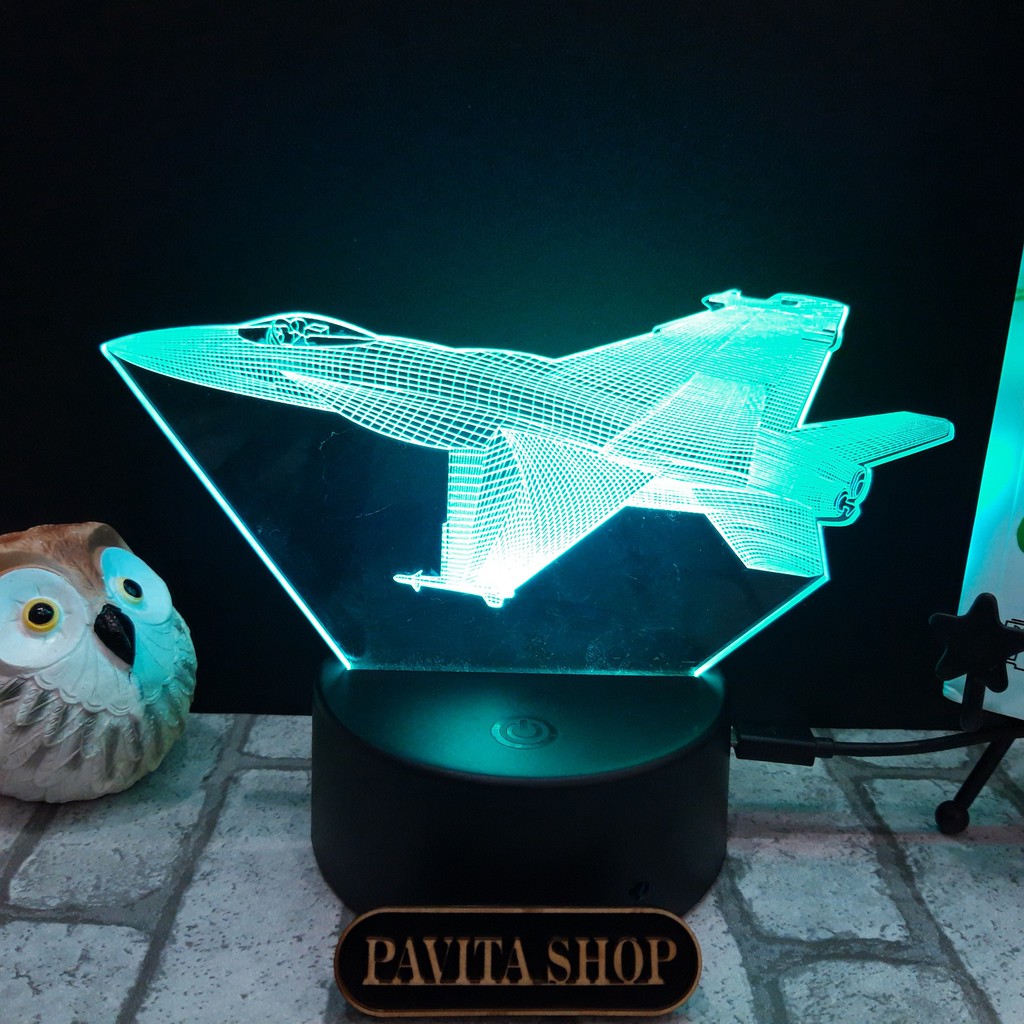 Đèn ngủ led 3d PAVITA hình máy bay phản lực, quà tặng thú vị cho bạn bè, cho bé, đèn để bàn trang trí đẹp