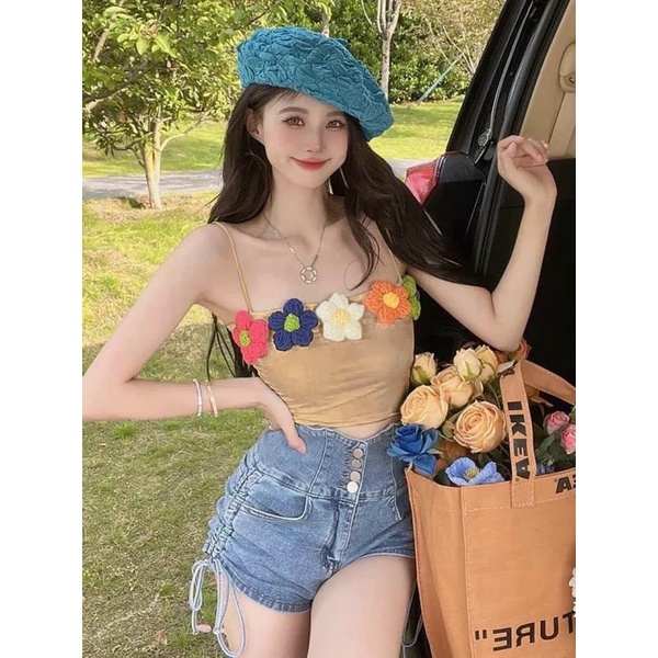 Áo hai dây gắn hoa xinh thêu len☘️☘️☘️☘️uk alohashop91