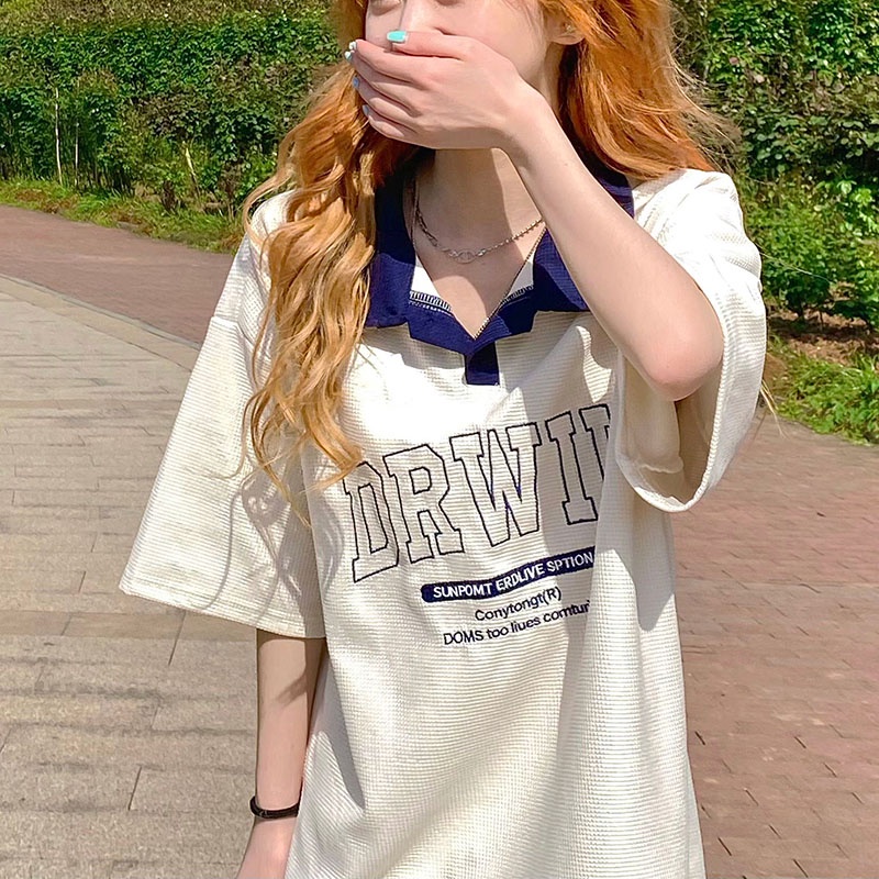 Áo polo IELGY ngắn tay thêu họa tiết thời trang cho nữ