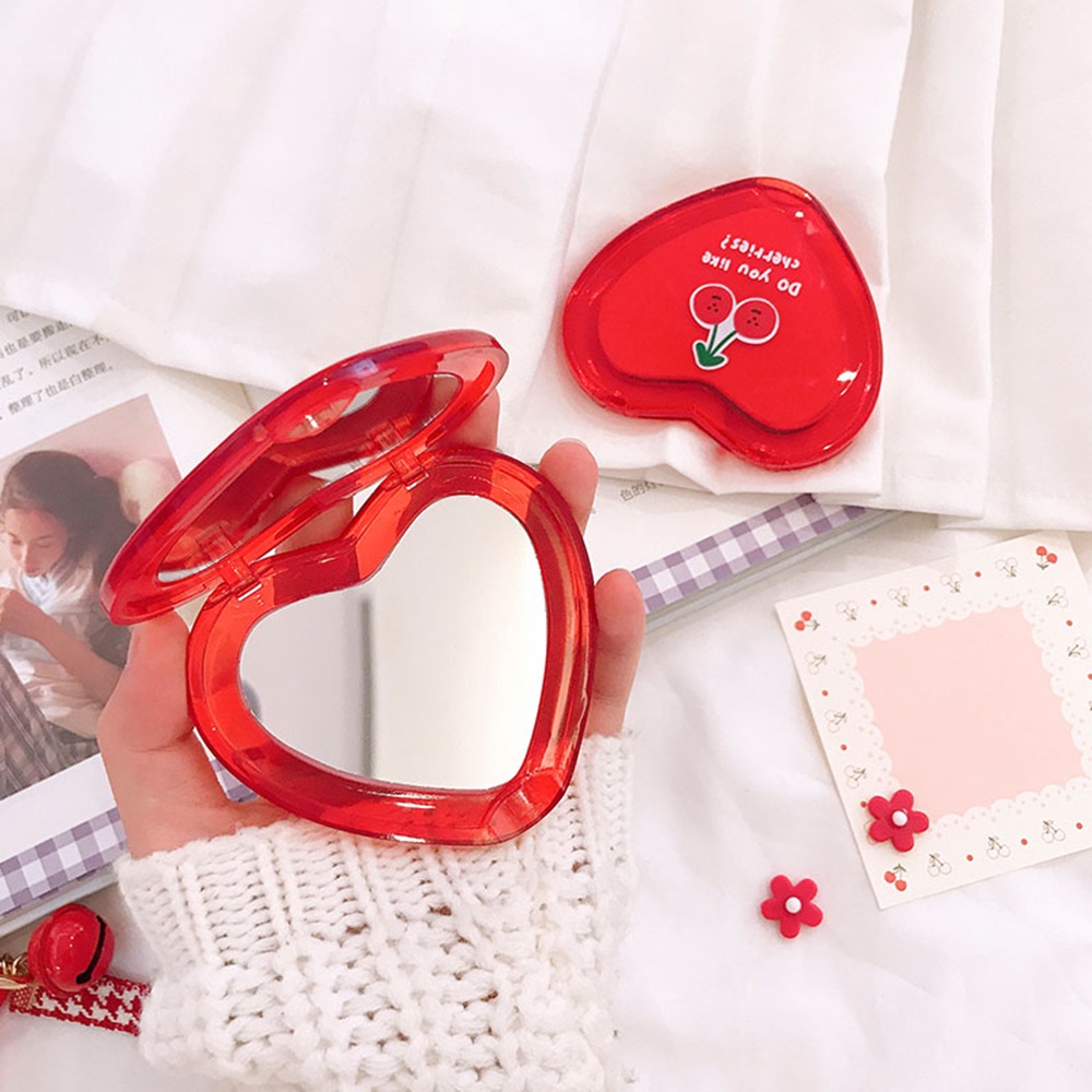 [Hàng mới về] Gương Trang Điểm Hai Mặt Có Thể Gấp Gọn Mini Họa Tiết Trái Cherry Màu Đỏ Dễ Thương