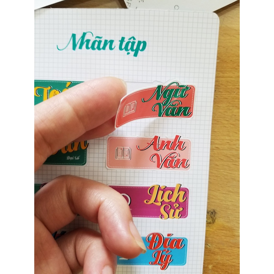 Sticker Nhãn Vở Môn Học, Phân Trang Môn Học, dán gáy sách