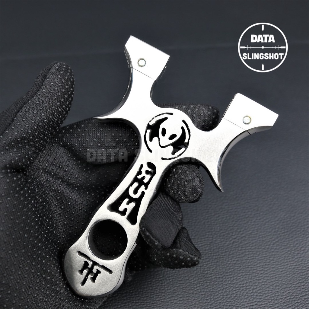 Ná Cao Su Inox CNC Đầu Lâu TH Chạc 8 Mài Bo Cạnh Hoàn Thiện gắn sẵn 2 ốc Titan - Chạc kẹp - DATA SlingShot