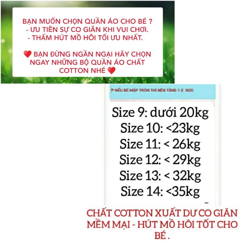 GIÁ TẠI XƯỞNGBBD15 ( 20kg - 38kg ) Bộ dài tay size đại thun cotton co giãn 4 chiều  bé trai SIZE ĐẠI .ĐỒ BỘ BÉ TRAI