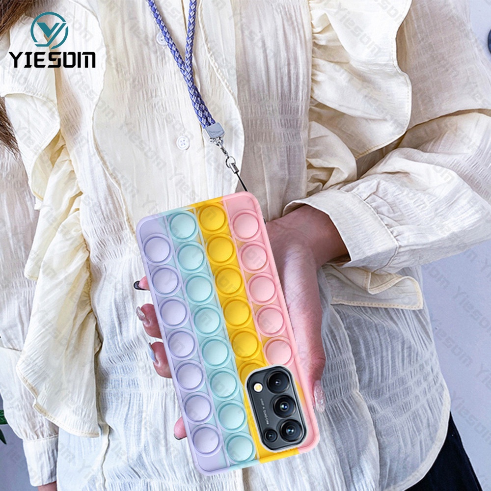 Ốp Điện Thoại Silicon Hình Cầu Vồng Kèm Dây Đeo Cho OPPO Reno 3 4 5 6 4F 5F F11 F9 Pro F7 F5 F3 A77 A79 A73