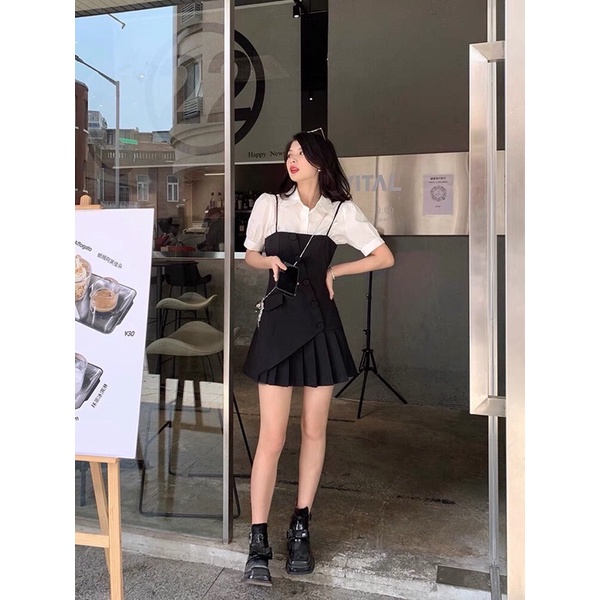 Set yếm Yiyi 2d xếp ly phối sơmi tay ngắn ( có bigsize )