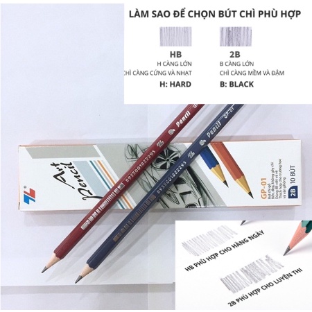 Hộp 10 Bút chì gỗ Thiên Long GP-04 , GP-01 - bút chì 2B, HB