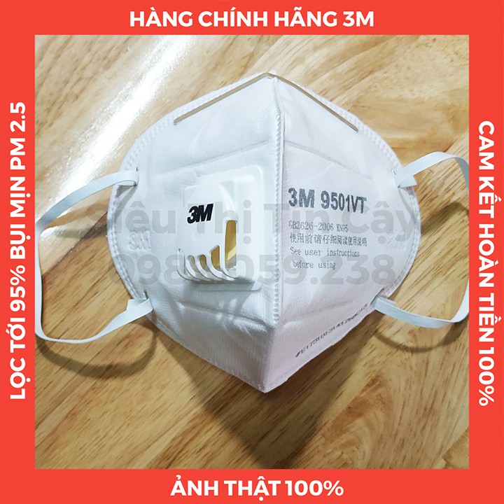 HÀNG CHÍNH HÃNG - Khẩu trang 3M 9501VT, khẩu trang N95 có van thở, lọc tới 95% bụi mịn PM2.5 có hại, chống ung thư phổi