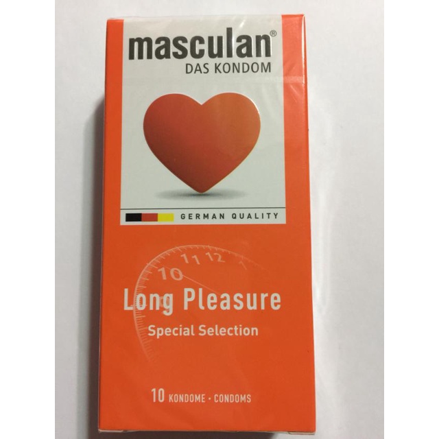 Bao cao su kéo dài thời gian có gân và chấm hạt Masculan Long Pleasure - Hộp 10 bao. anthaomoc