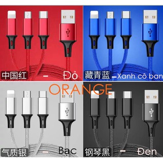 Dây sạc điện thoại 3 đầu dành cho samsung,iphone,typeC,dài 1m2