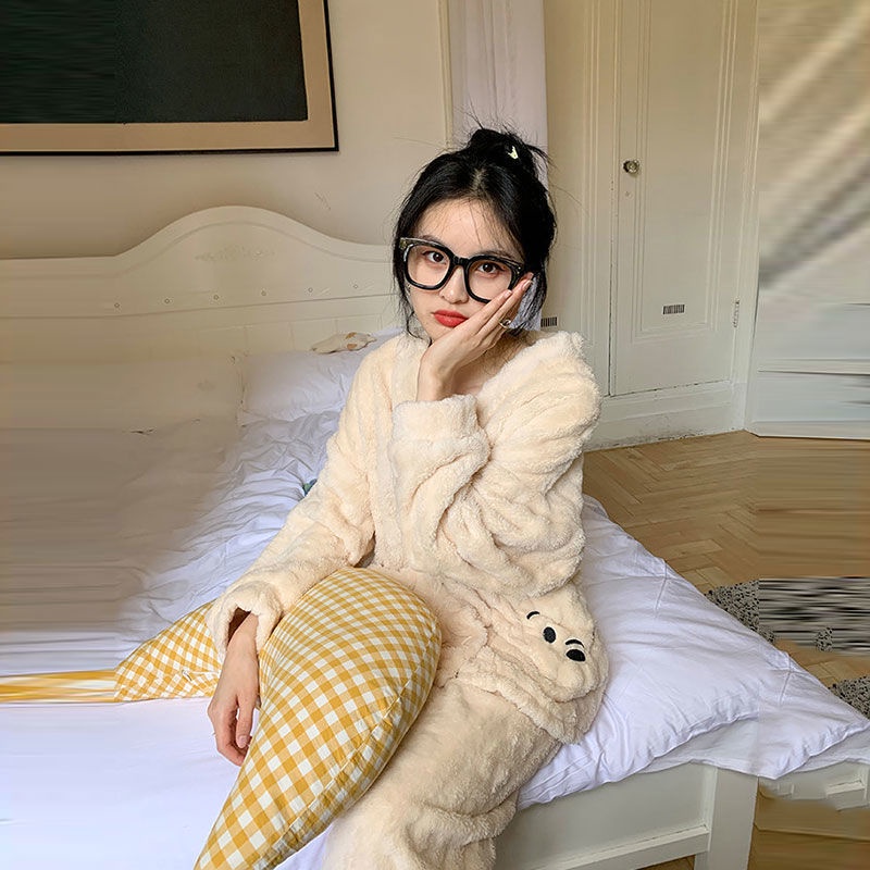 Set đồ ngủ tay dài chất liệu nhung dày dặn ấm áp tùy chọn màu sắc