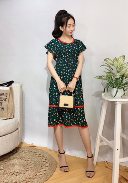 Đầm Liền Sát Nách Cổ Tròn Phối Họa Tiết Hoa Nhí - Váy Liền Tay Bèo Chân REN Siêu Xinh | BigBuy360 - bigbuy360.vn