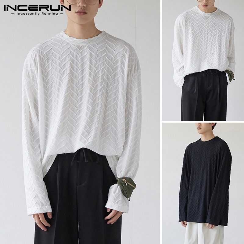 Áo chui đầu INCERUN thời trang cơ bản cho nam dài tay màu trơn