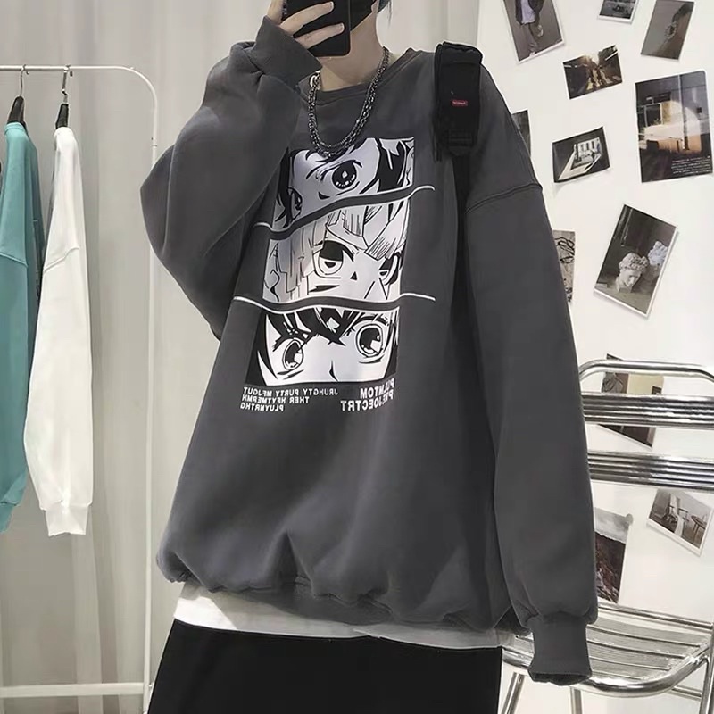 Áo Sweater Nỉ Bông Unisex Hoạt Hình Tay Dài