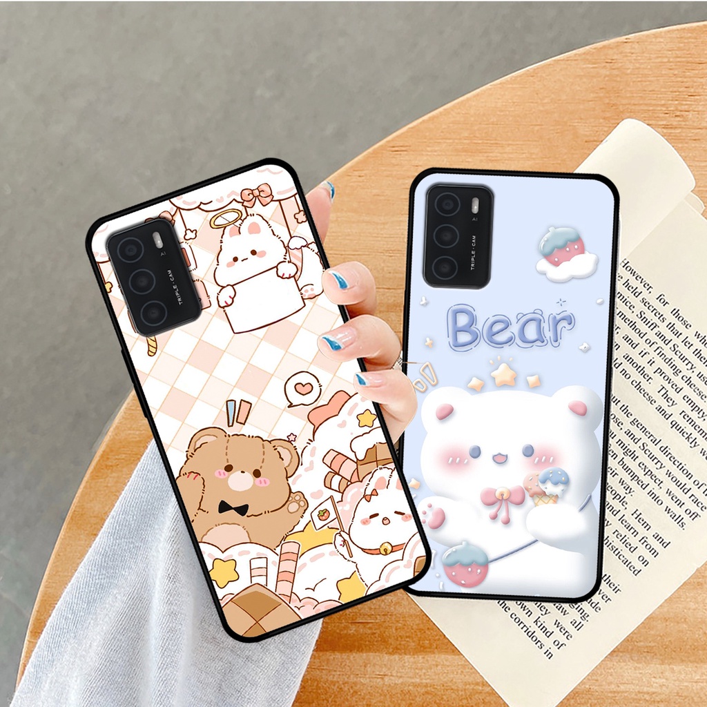 Ốp lưng Oppo A16 in hình caro gấu thỏ dễ thương