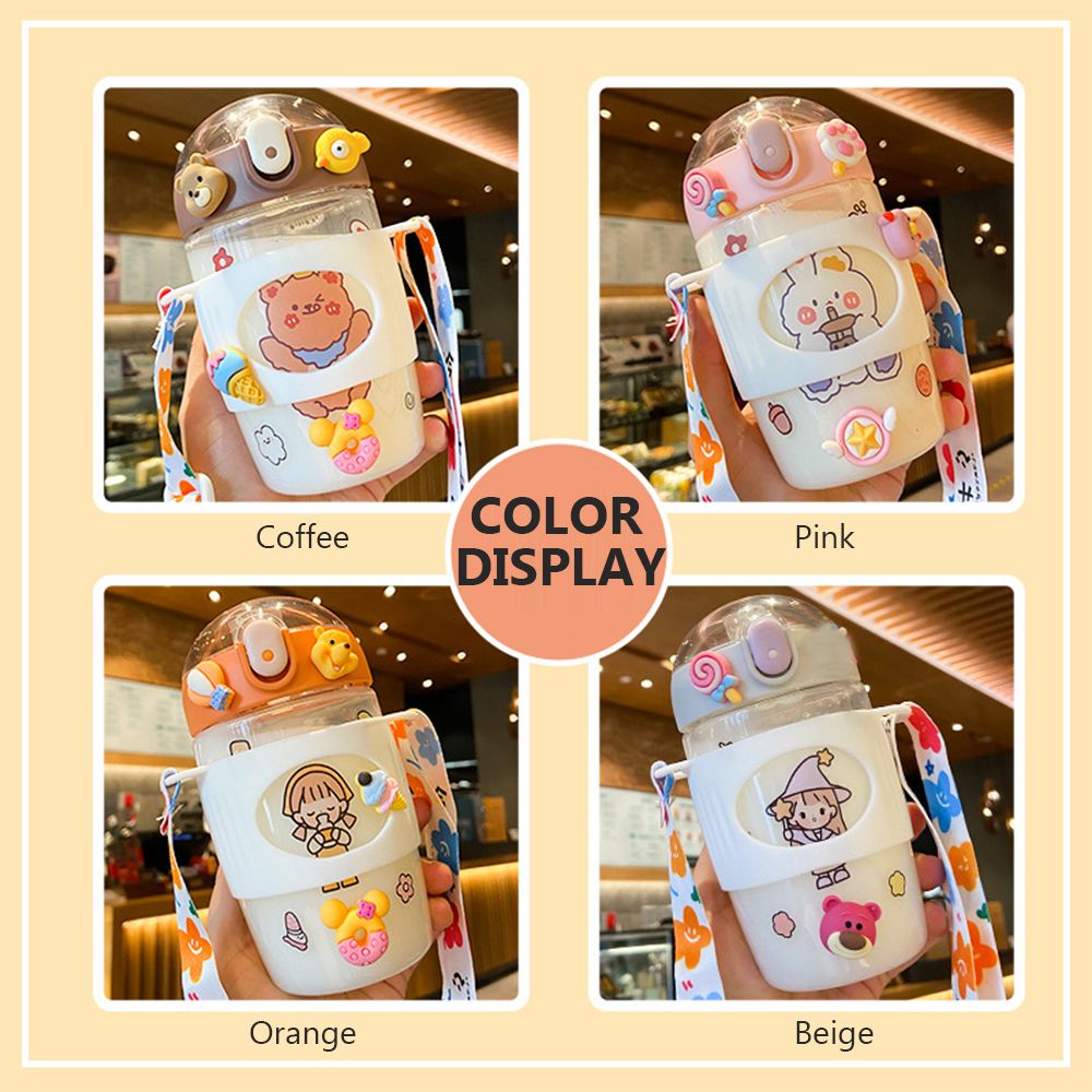 Bình nước 380ml họa tiết hoạt hình 3D nhiều màu sắc