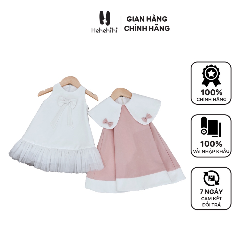 Váy công chúa bé gái HEHEHIHI màu hồng cổ choàng dàng xòe vải twoface Nhật chống nhăn có lớp lót Habutai mềm mịn V02