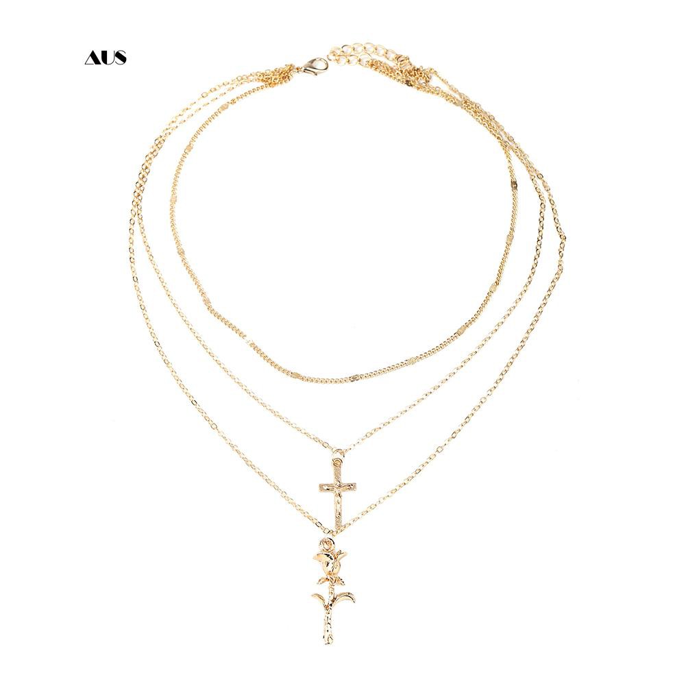 ♔Vòng cổ Nhiều Lớp Mặt Thánh Giá Phong Cách Boho