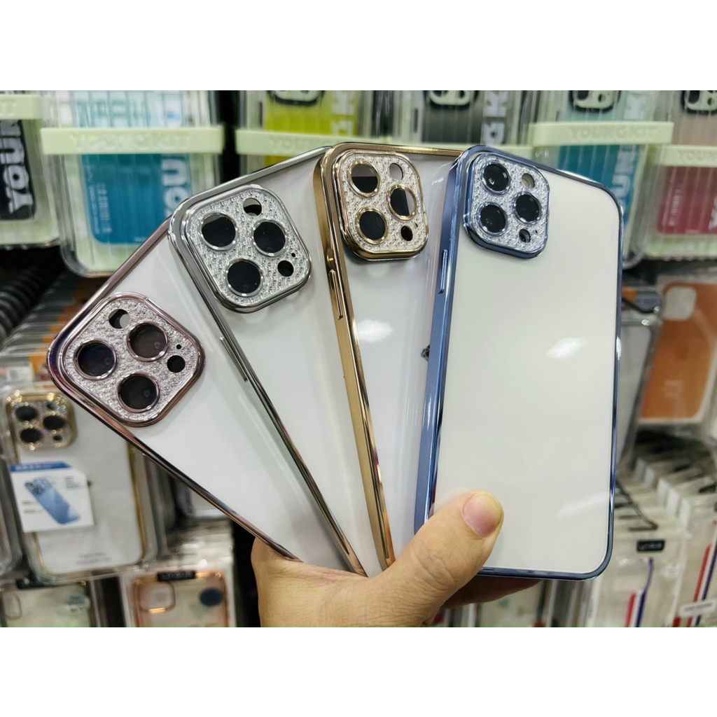 Ốp lưng SULADA lưng nhám viền màu cụm camera đính đá bảo vệ cho iPhone 14 Pro Max/ 14/  11/ 12Promax/13/13Pro/13ProMax