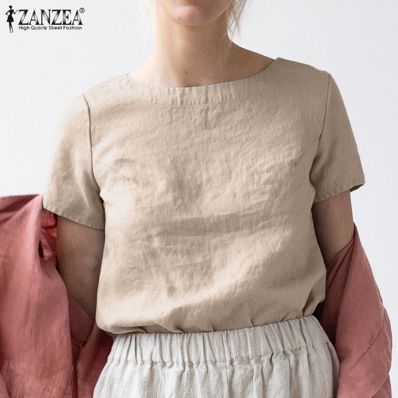 Zanzea Áo Thun Nữ Tay Ngắn Màu Trơn Phong Cách Châu Âu