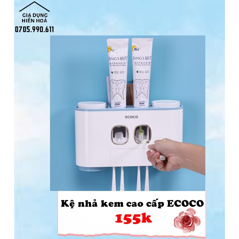 Kệ nhả kem đánh răng cao cấp ECOCO 4 cốc, Kệ treo bàn chải đánh răng tích hợp đồ lấy kem thông minh để được 2 ly