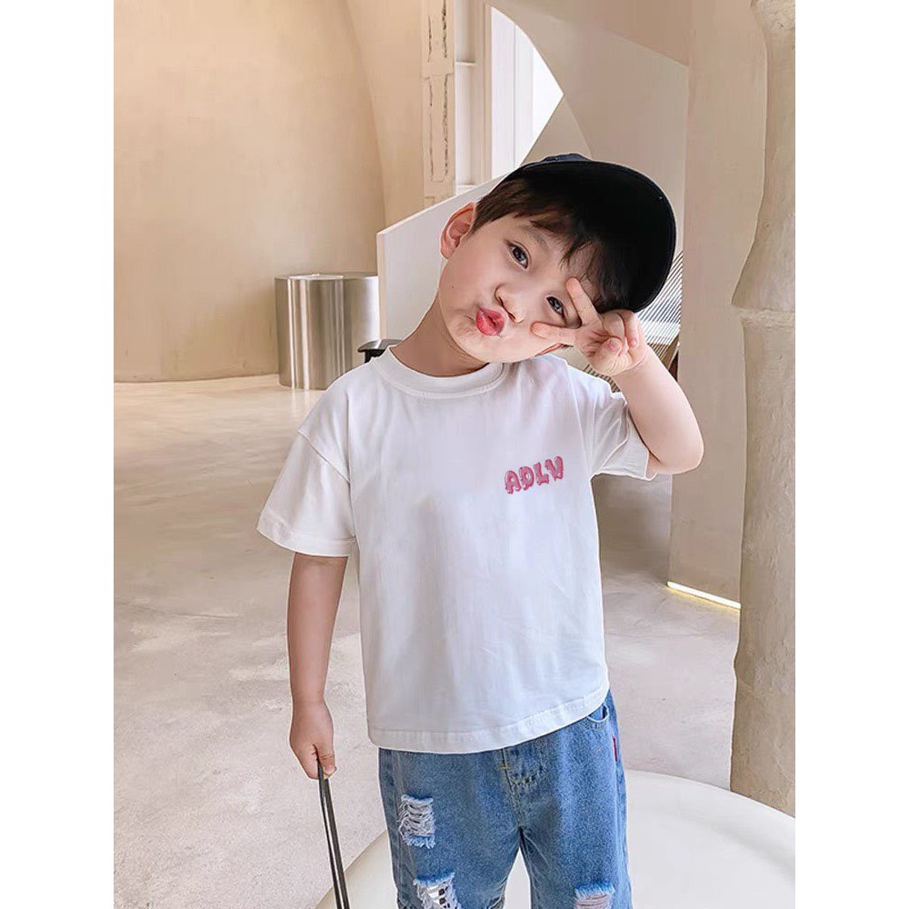 Áo thun tay lỡ bé trai bé gái nam nữ unisex A D L V Ice Cream Logo, áo phông gia đình 100% cotton - Samyy_vn