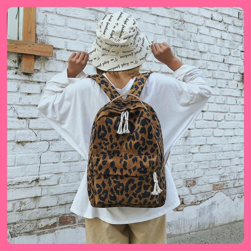 Balo Ulzzang họa tiết leopard phong cách Hàn Quốc xinh xắn - Cặp đi học cho nam nữ kèm ngăn sau siêu tiện lợi