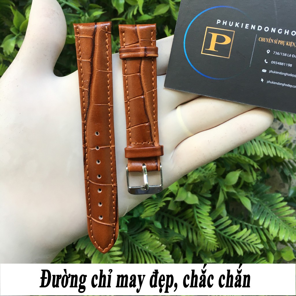 Dây đồng hồ vân DA CÁ SẤU mềm tặng kèm chốt và dụng cụ mở chốt size 18mm 20mm 22mm chống nước tốt M04