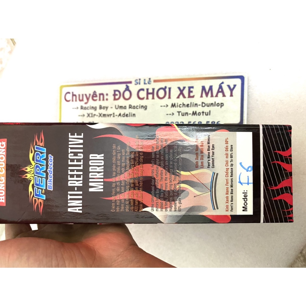 GƯƠNG CHIẾU HẬU XE MÁY F6 HÙNG CƯỜNG FERRI - MẶT GƯƠNG MÀU XANH CHỐNG CHÓI - Shopbansi.