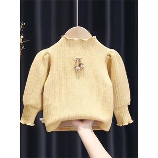 Áo thun tay phồng vải lông cừu dày dặn thời trang thu đông cho bé gái dễ thương xinh xắn
