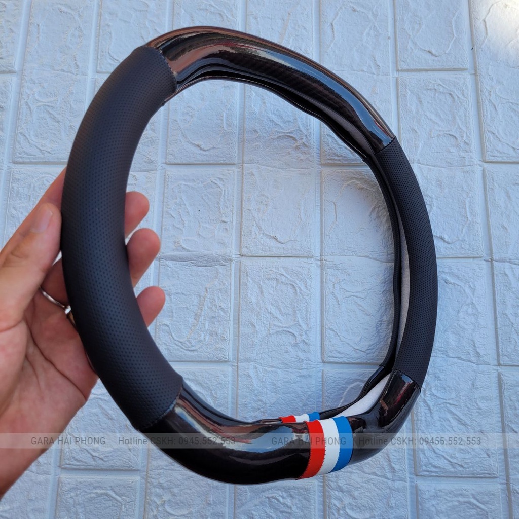 Vỏ bọc vô lăng xe hơi Peugeot 4008 5008 2008 loại carbon d cut 2 đầu có lỗ thông hơi thoáng khí cao cấp
